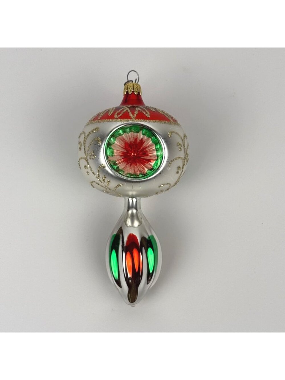Vintage Hand Blown Mercury Glass Triple-Indent 2-Tiered Ornament 5"
